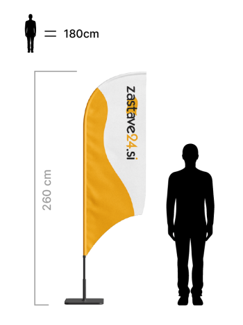 Beachflag zastava oblike konkavno jadro višine 260 cm