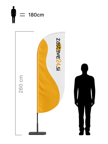 Beachflag zastav oblike konveksno jadro višine 260 cm