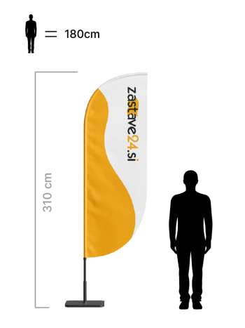 Beachflag zastava oblike konveksno jadro višine 310 cm
