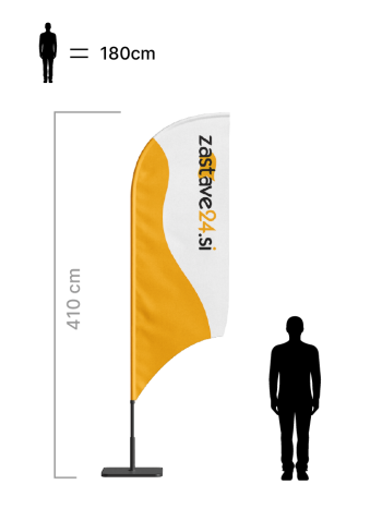 Beachflag zastava oblike konkavno jadro višine 410 cm