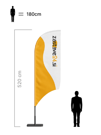 Beachflag zastava oblike konkavno jadro višine 520 cm