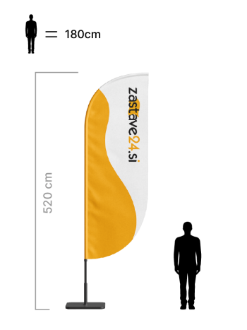 Beachflag zastava oblike konveksno jadro višine 520 cm